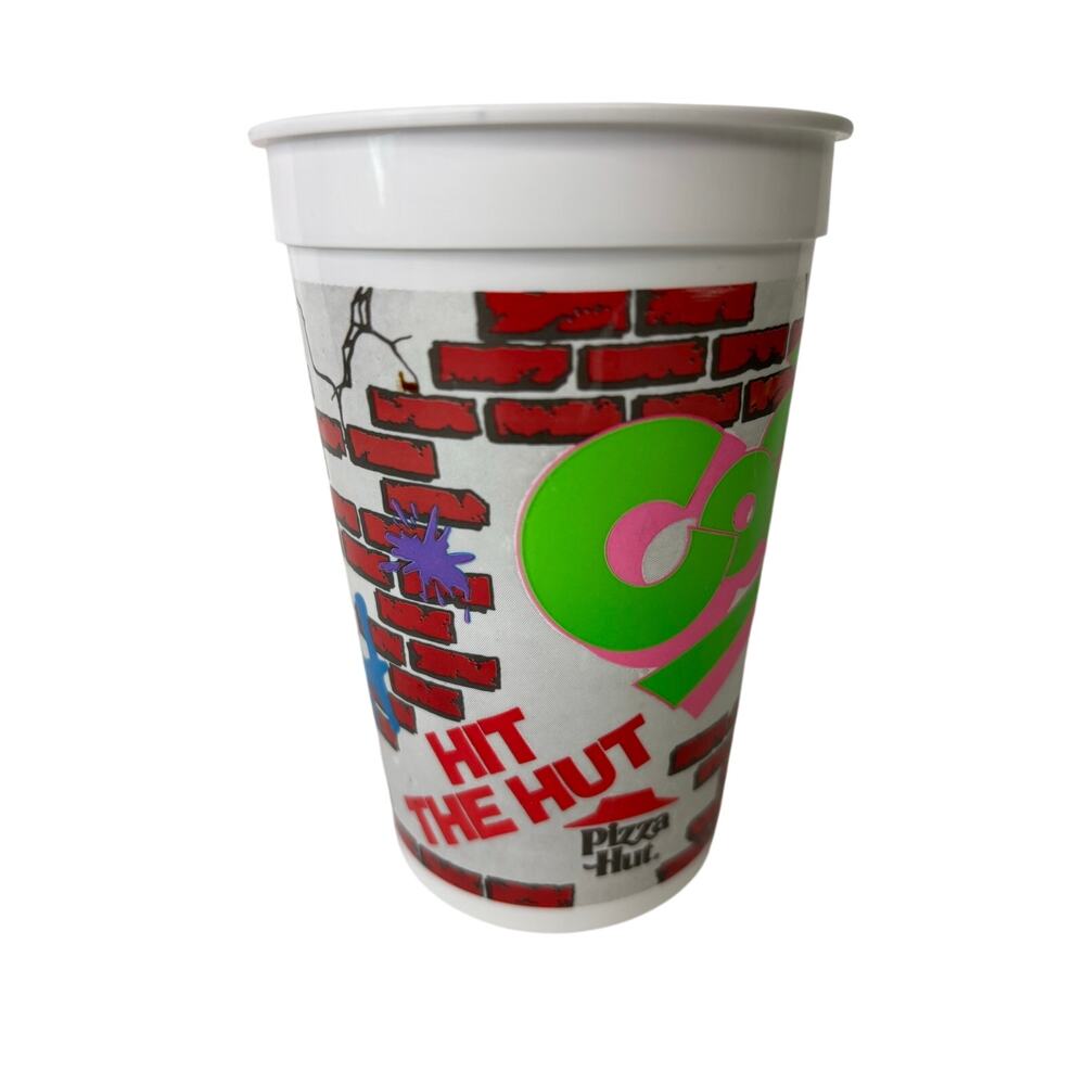 Vintage 1992 Pizza Hut Plastic Cup Hit the Hut Cool Graffiti Collectible